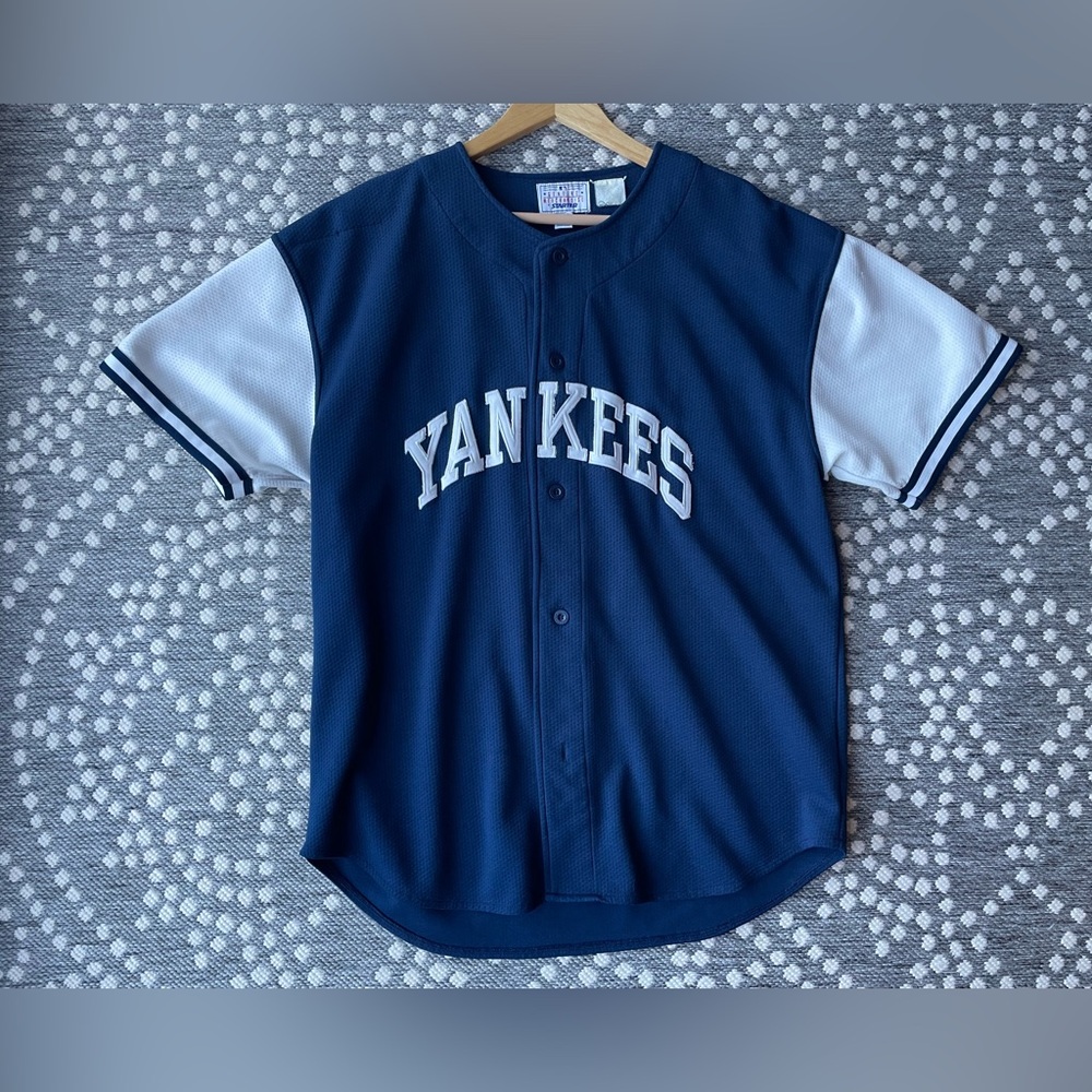 Starter YANKEES Derek Jeter 2 Jersey Baseball Button Down Mens XL Blue Christmas - Picture 2 of 14